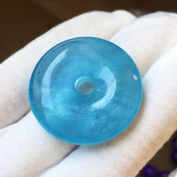 natural blue aquamarine donut carved pendant aquamarine brazil women men 328mm round stone jewelry necklace aaaaa
