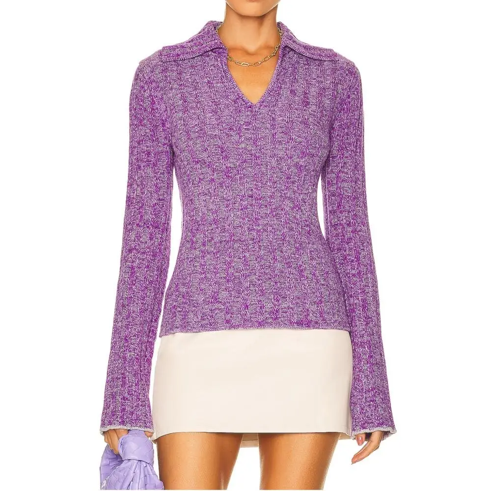 

Women Winter Ribbed Trim Knit Long Sleeve Pullover Contrast Trim At Cuffs Sweater Wool Viscose Thermal Elegant women's Clothing