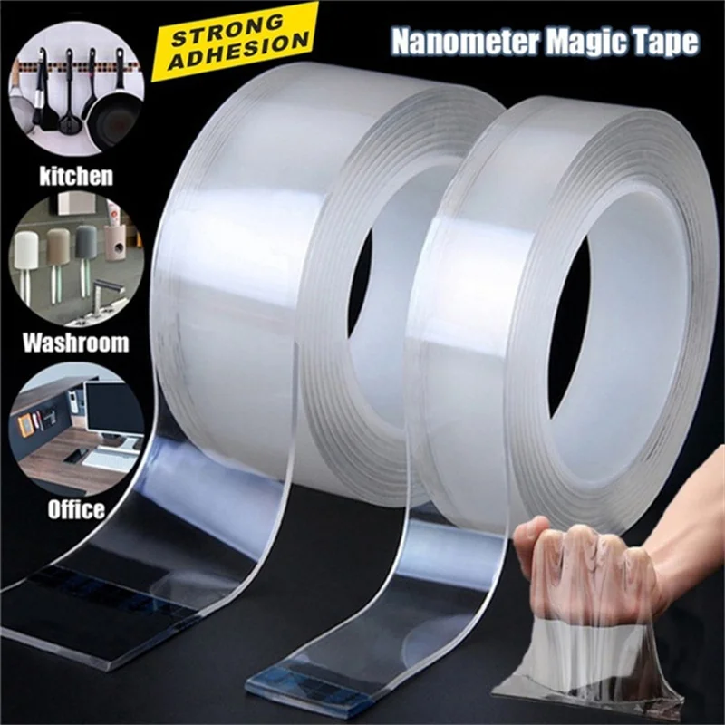 

1/2/3/5M Transparent Velcro Nano Tape Washable and Reusable Double-sided Adhesive Adhesive Universal Hook Tape for Furniture