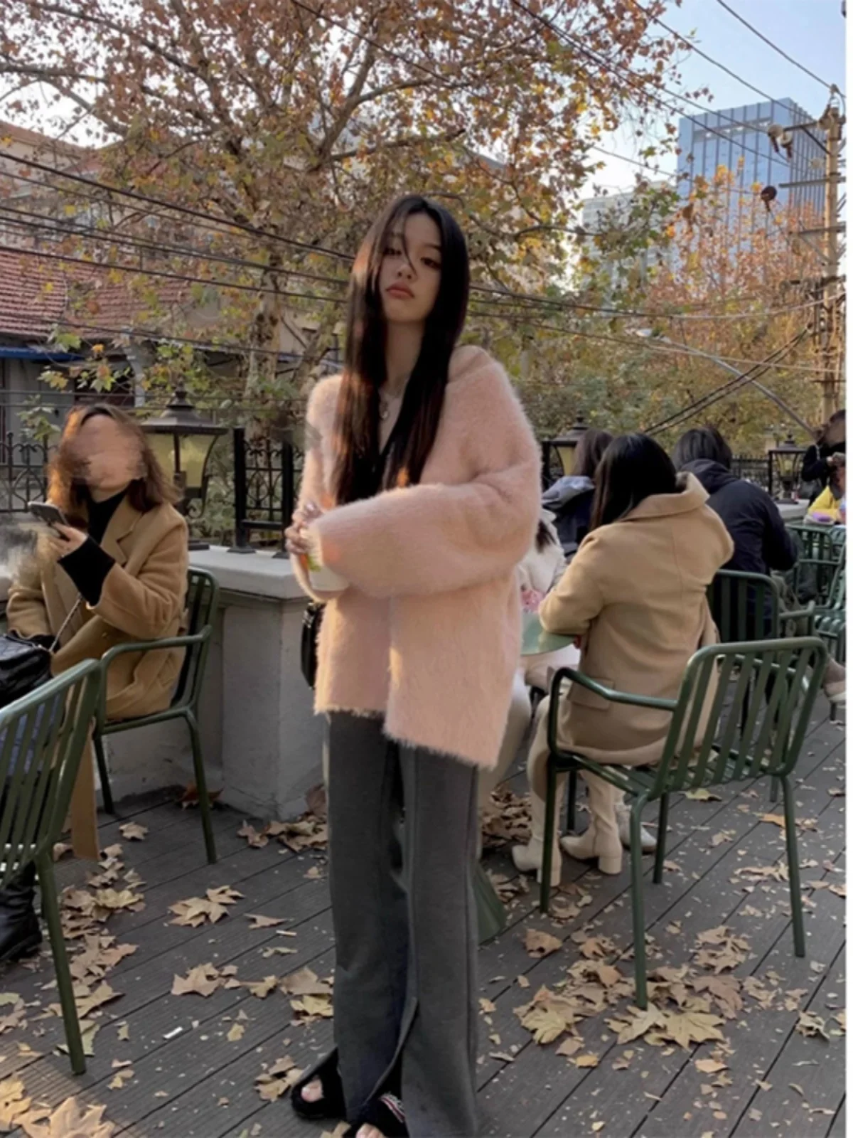 Розовый мохеровый свитер Pure Desire женский свободный средней длины из норки и