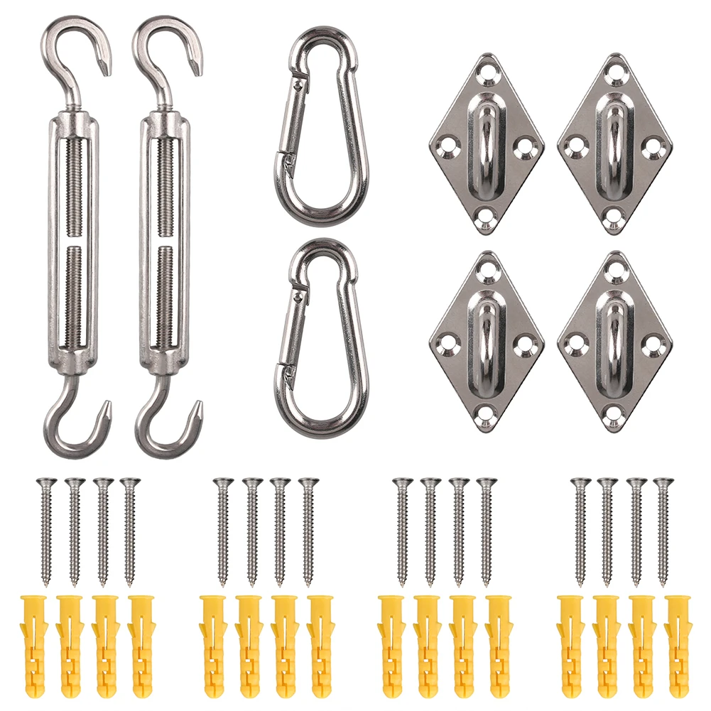 

Sun Shade Sail Canopy Accessory 24pcs/set 304 Stainless Steel Hardware Kit Turnbuckle Pad Eye Carabiner Clip Hook Screws Silver