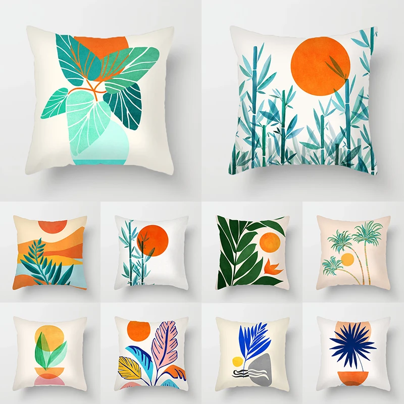 

Abstract Mountain Cushion Cover 45x45cm Square Pillowcase Leaves Plant Polyester Sofa Waist Pillow Cover Home Decoration
