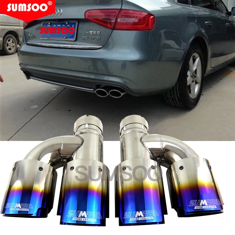 

1PCS Car Universal Stainless Steel H style Dual Exhaust Pipe Tail End Tip Plain End One Change Two Out Muffler Tip for BENZ Audi