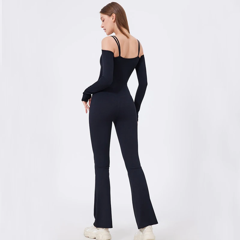 Цельный Комплект для фитнеса и йоги Женский однотонный облегающий костюм