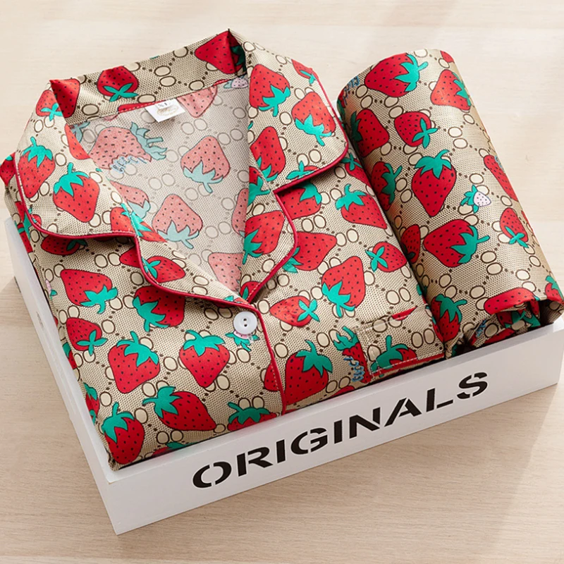 

Длинный комплект, пижама, рубашка, одежда для сна, ночное белье, домашний комплект с рукавами, Женская шелковая пижама из искусственного шел...