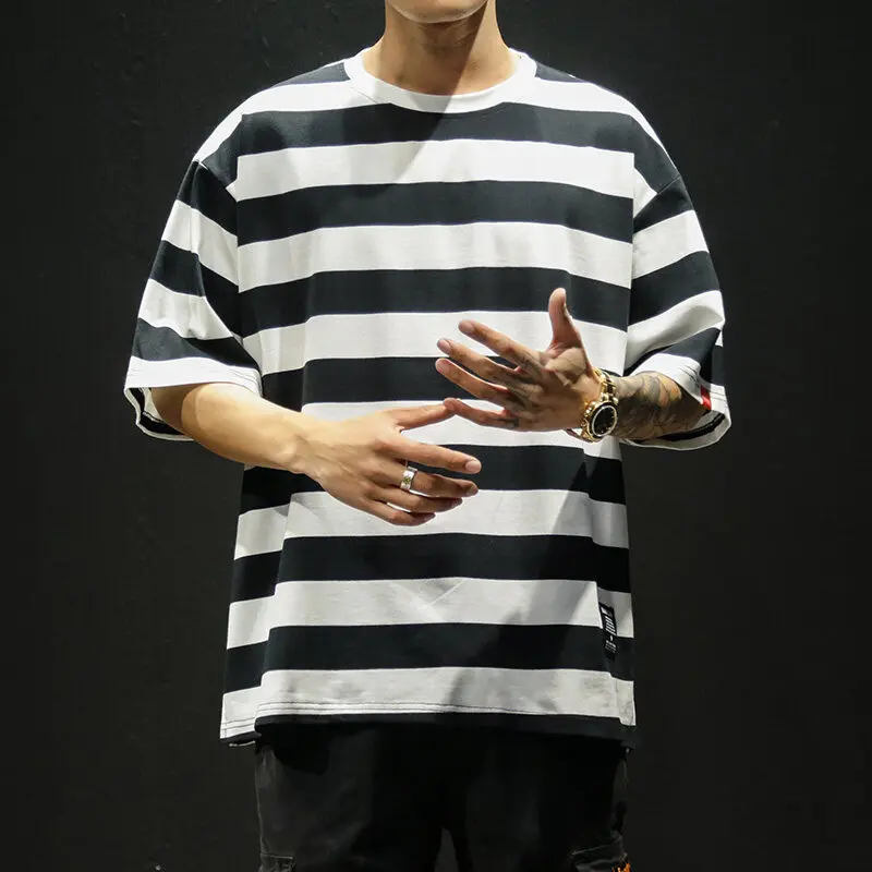 

Black Wall Model Striped Summer Casual Korean Style Large Size Original Men's Short SleeveTT-shirt Paragraph NumberT232 P30【Cont