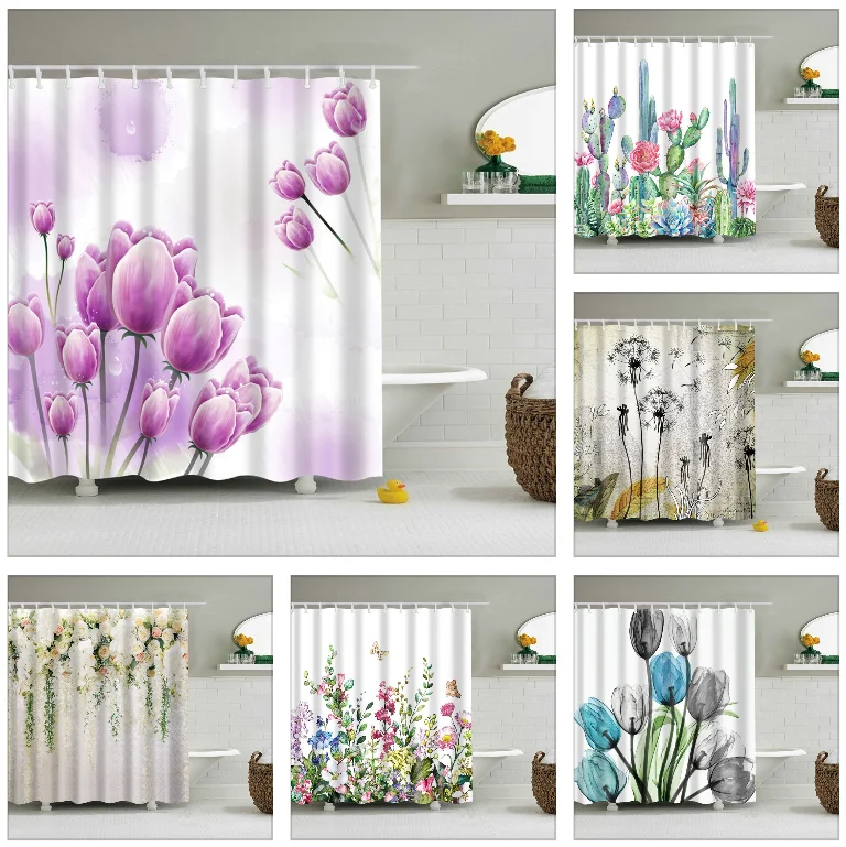 

Flower Dandelion Red Rose Small Fresh Shower Curtains Bathroom Curtain Frabic Waterproof Polyester Bathroom Curtain with Hooks