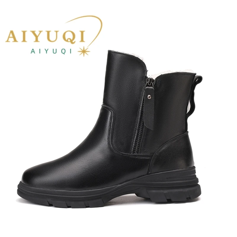 AIYUQI Women Winter Boots Anti Slip 2023 New Genuine Leather Women Ankle Boots Large Size 41 42 43 Warm Snow Boots Women