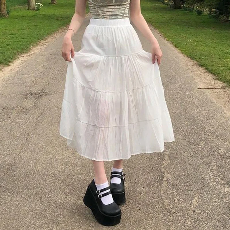 

Женская плиссированная юбка с высокой талией, белая юбка до середины икры в стиле ретро, Y2K