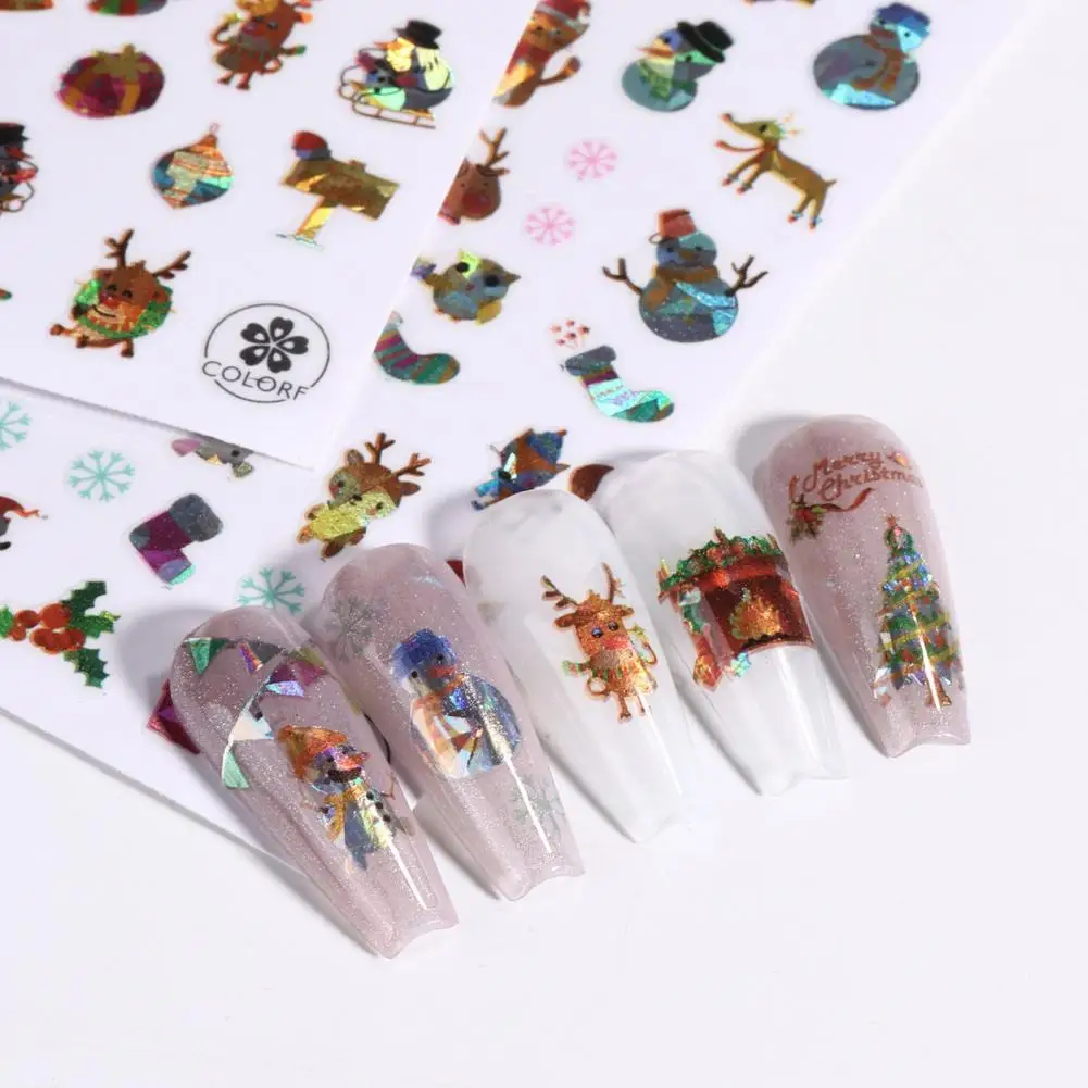 

High-quality Nail Stickers Festive Christmas Nail Stickers Gingerbread Snowman Santa Claus Elk Snowflake Decals for Adults Kids
