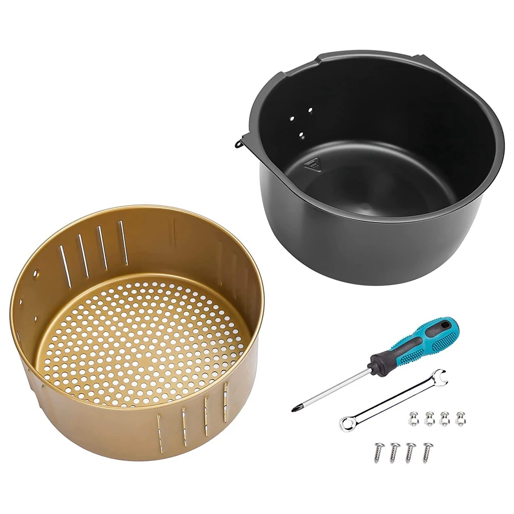 

Air Fryer Inner Basket,Outer Basket for Power Air Fryer Air Fryer Baking Basket,Drain Oil Baking Tray Cast Grid Rack