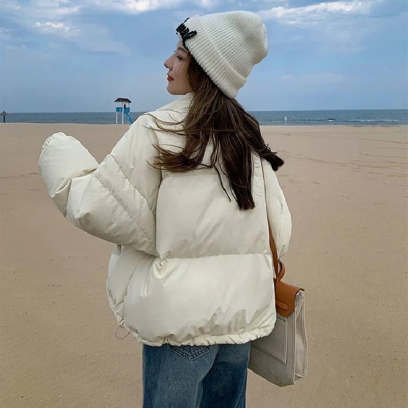 New Blue Short Feather Cotton Coats Female Clothing Winter Fashion Casual Thick Warm Women Fluffy Filled Jacket Top Temperament