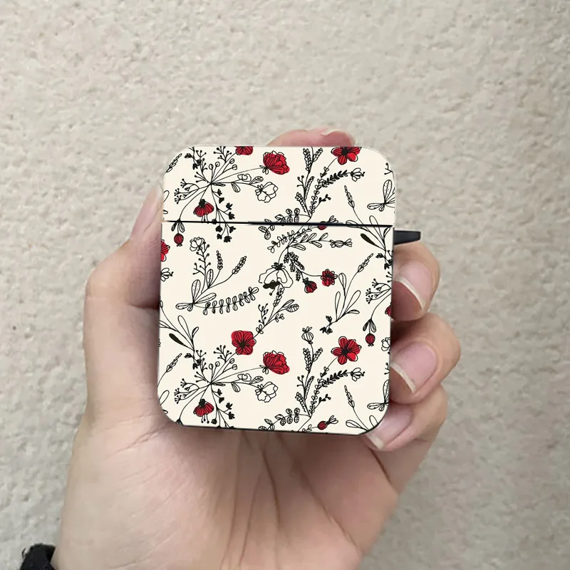 Беспроводные наушники AirPods оранжевые красные с цветами