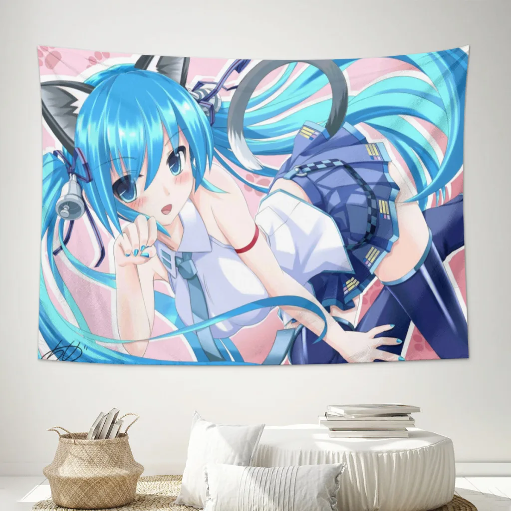 Kawaii аниме Hatsune M-Miku милый гобелен на заказ для дома и украшения стены