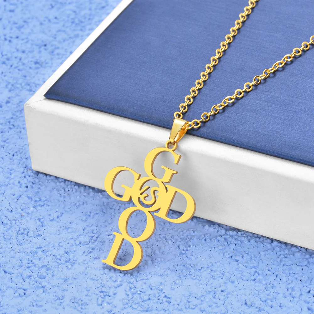 Ожерелье из нержавеющей стали золотой серебряный цвет хорошее &amp Бог Подвеска