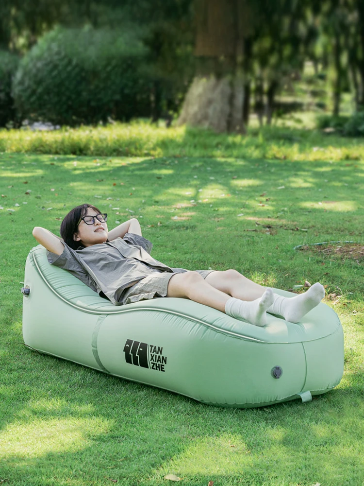 sofá en forma de S Khaki camping al aire libre Sofá inflable perezoso silla de sofá de ocio al aire libre 
