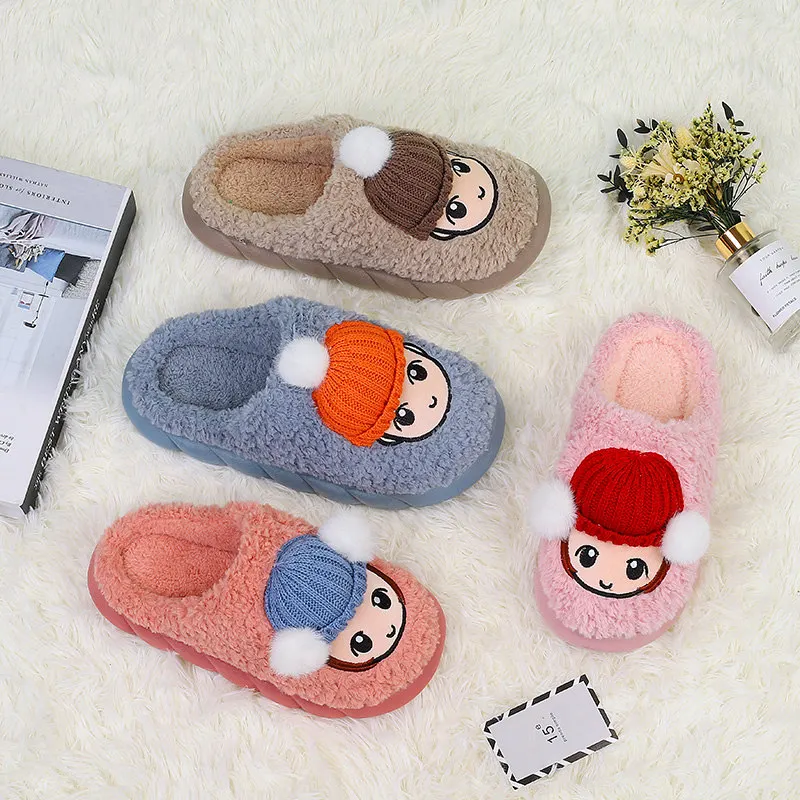 Winter Cute Slippers Men Women Slippers Home Fashion Bedroom Couples Shoes Plush Warm Cotton Slippers Non-slip Men Shoes Women