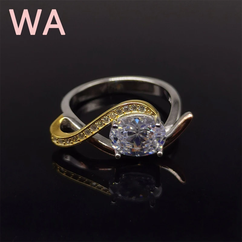 

New S925 silver inlaid zircon egg-shaped ring European and American simple men and women color separation ring hand jewelry