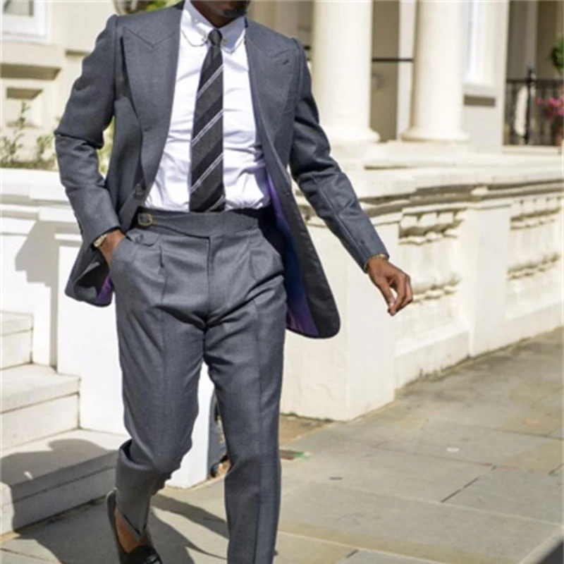 

Деловые мужские костюмы для свадьбы, вечерняя одежда, 2 предмета, смокинг для жениха с заостренным лацканом, индивидуальный пиджак с заостренным лацканом и брюки