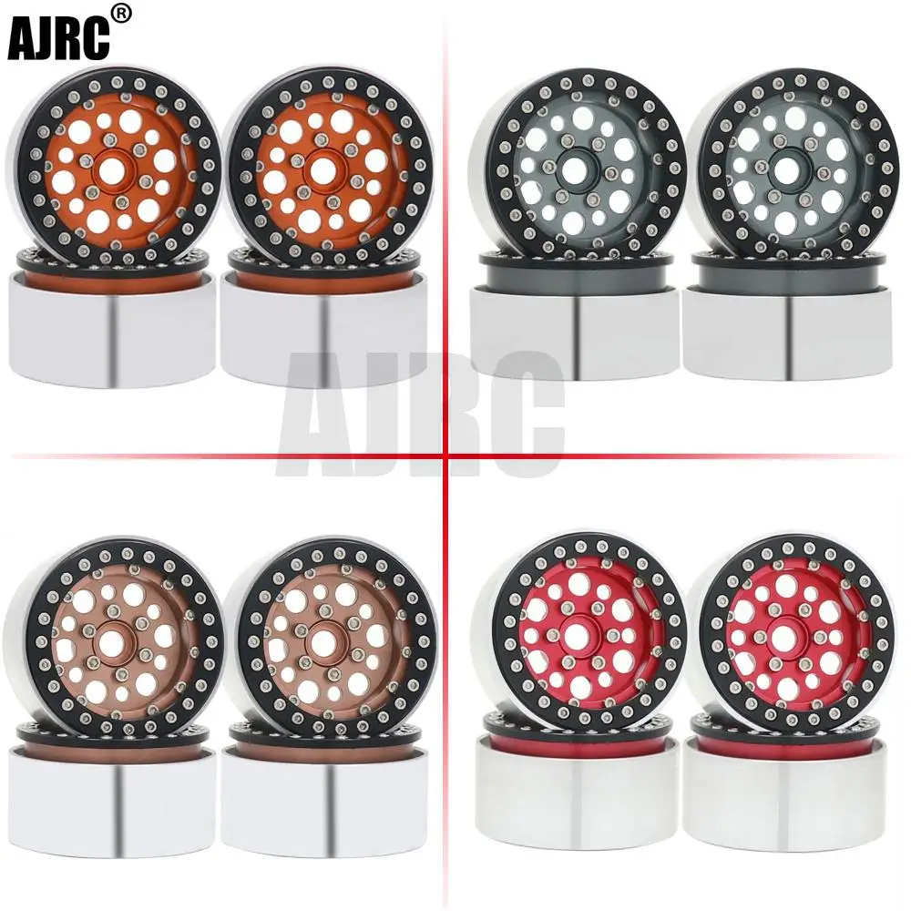 Ajrc 4Pcs 1.9 Metal Beadlock 12 Round Hole Wheel Hub Rim for 1/10 RC Crawler Axial SCX10 AXI03007 Yikong TRX4 D90 RedCat