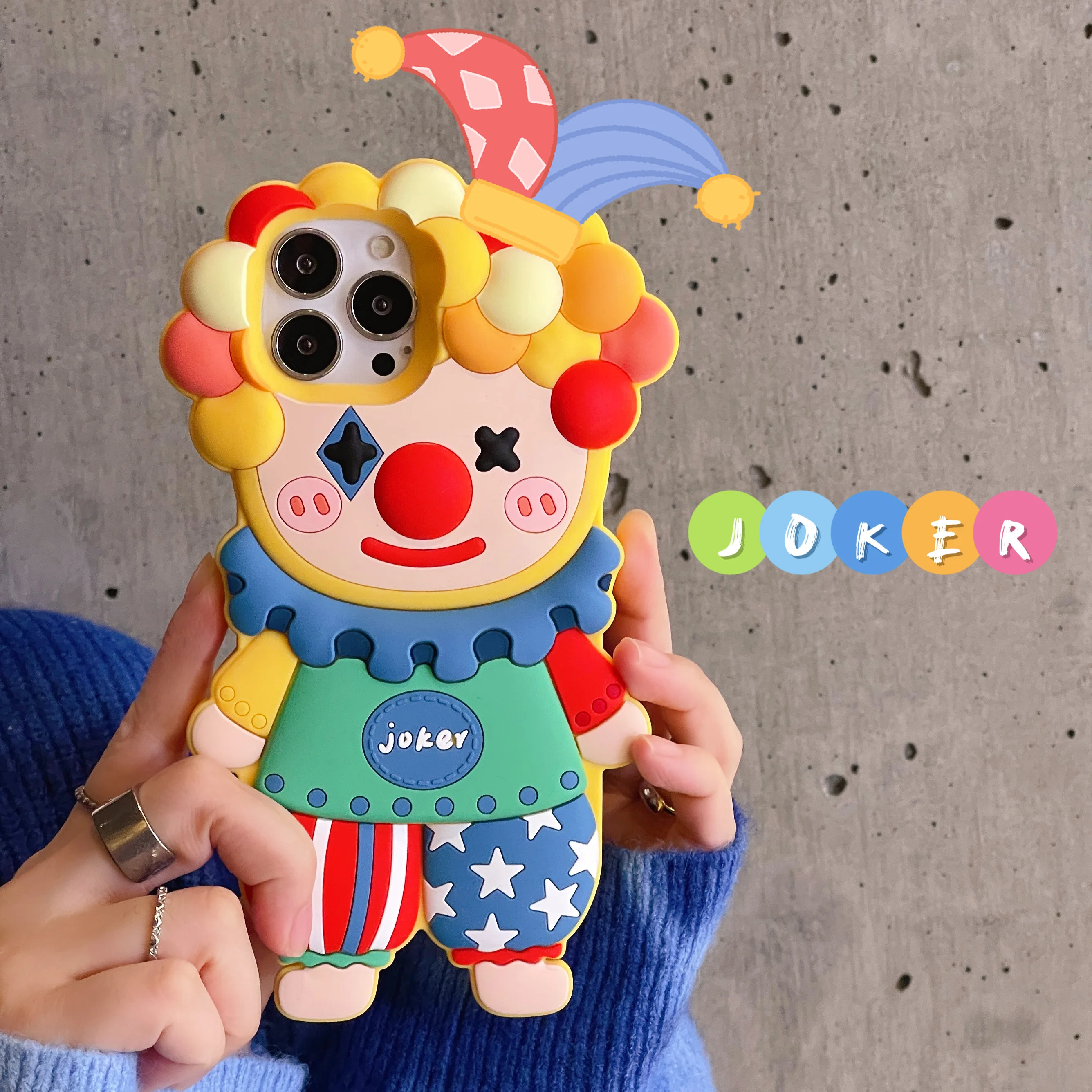 

Cartoon 3D Creative Clown Joker Phone Case For iPhone 14 13 12 11 Pro Max Plus Shockproof Soft Cover