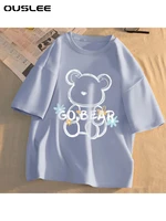 ouslee summer women short sleeved t shirt korean fashion loose tee shirt cartoon bear printing ins trendy round neck female tops