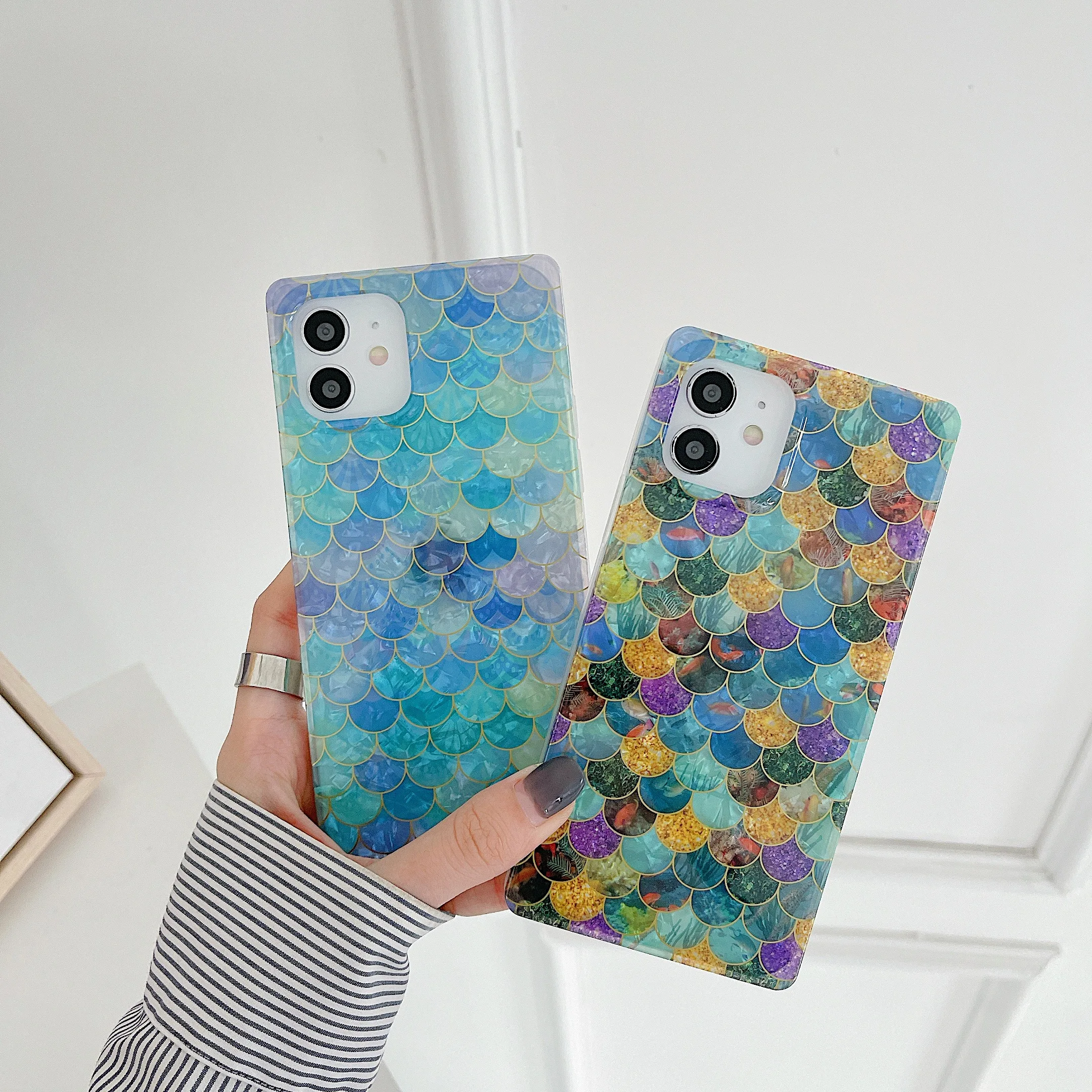 

Cute Colorful Phone Case for iPhone 14 13 12 11 Pro Max XR XS SE 2020 7 8 Plus Square Shell Pattern Shockproof Soft IMD Cover