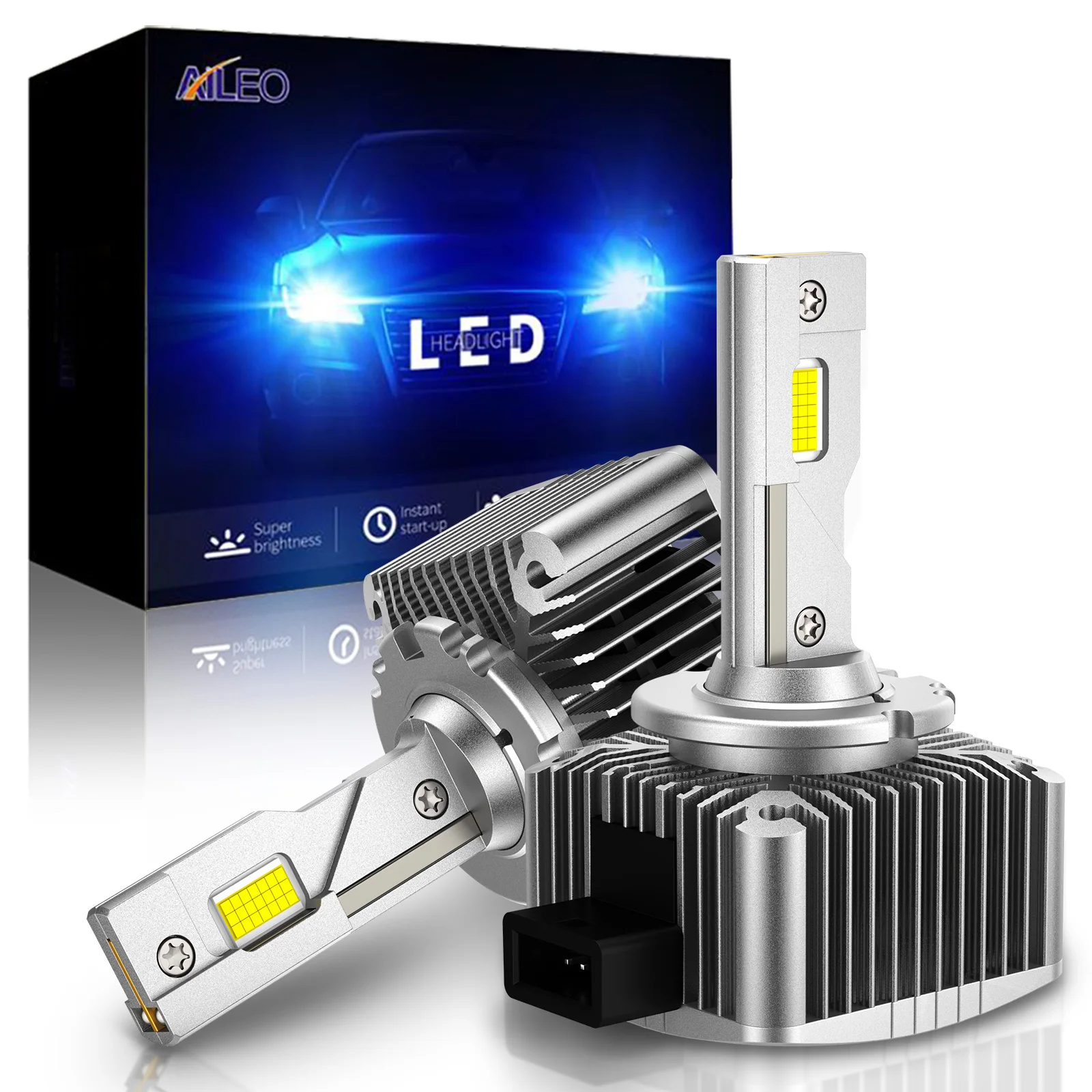 

AILEO 2 PCS New D1S LED Headlight Canbus No Error 6500k Xenon White CSP Auto Bulbs D1R 100W 40000Lm Super Bright 1:1 Led Lamp