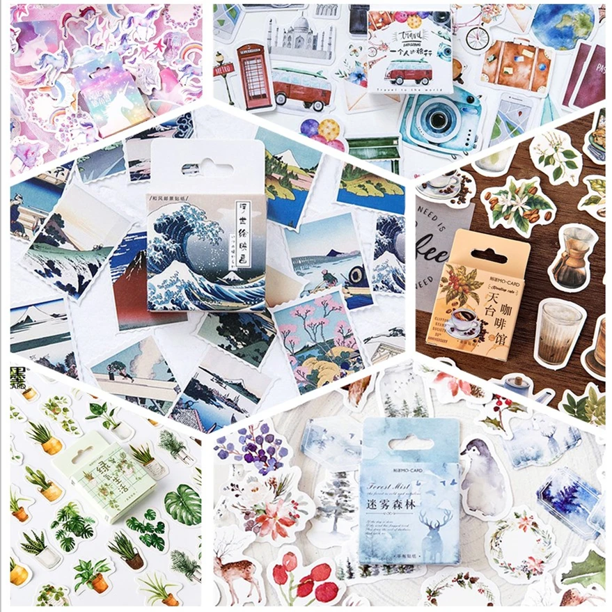

45Pcs/box Landscape Cartoon Decorative Stickers Scrapbooking Stick Label Diary Album Stationery Sticker Accessories