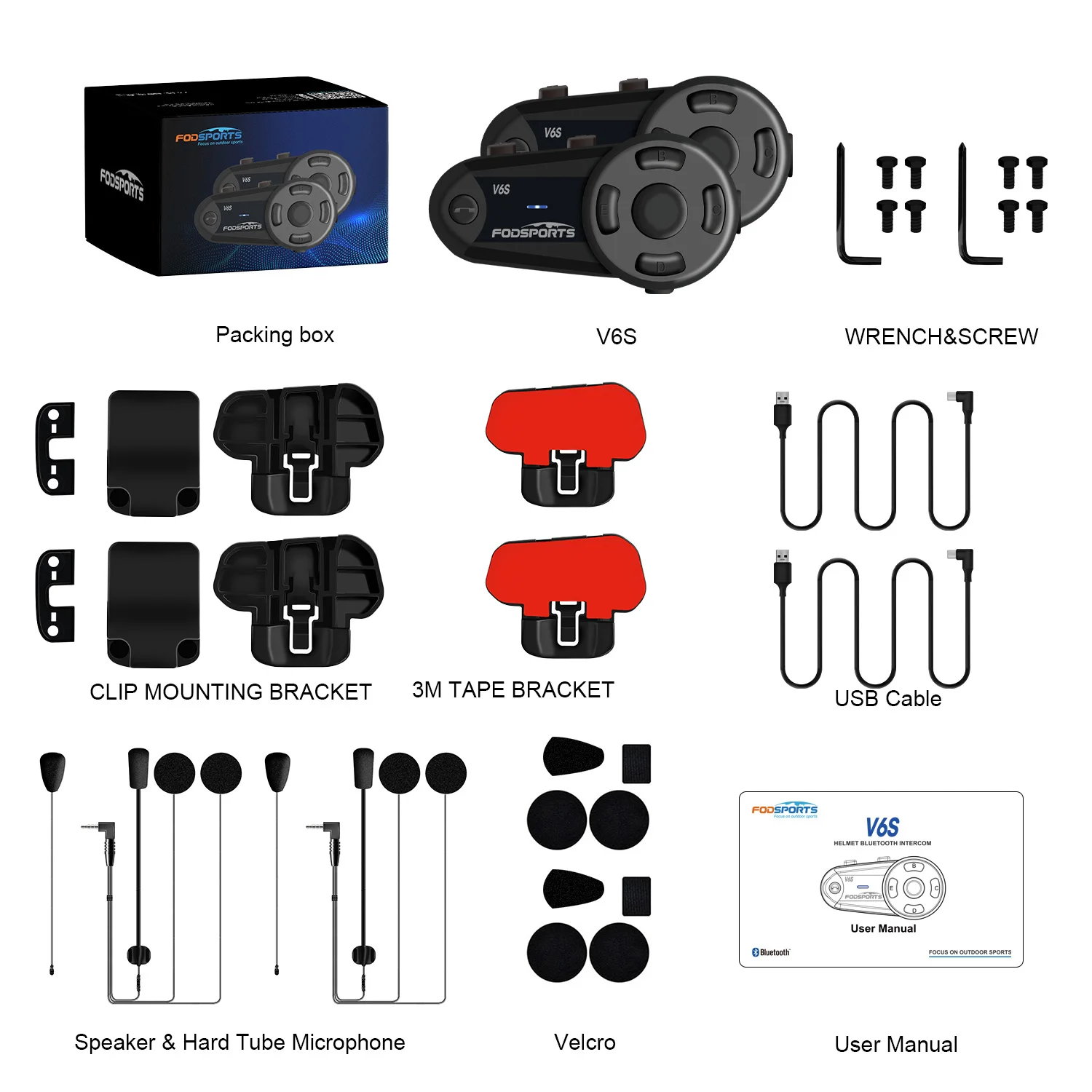 

Fodsports V6S мотоциклетный шлем, гарнитура для внутренней связи, 6 гонщиков, 1000 м, водонепроницаемая BT-домофон, мотоциклетная Bluetooth-гарнитура, домофоны