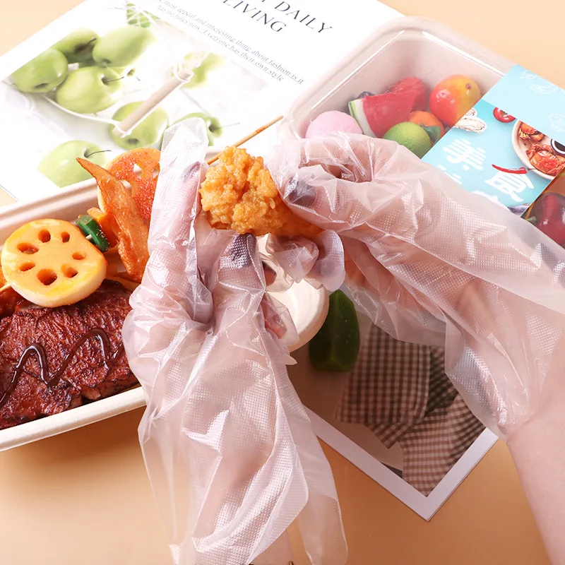 

100PCS Food Plastic Gloves Transparent Disposable Glove Kitchen Supplies Restaurant Cleaning Tool for Dishwashing Baking BBQ