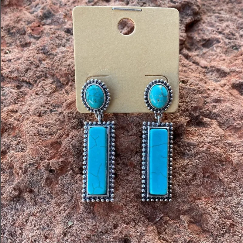 

BAR STONE EARRINGS Natural Turquoise Bar Drop Dangle Earring for Women Line Turquoise Jewelry Bar Stick Boho Cowgirl Accessorie