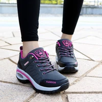 2022 new womens running shoes air cushion sports shoes walking breathable lace up leather surface heightening casual shoes