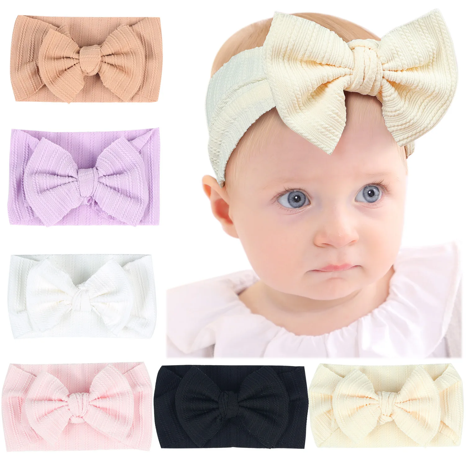 

Children's Bow Hair Band Newborn Fontanel Hair Band Solid Color Elastic Hair Accessories for Babies