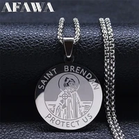 saint brendan stainless steel round pendant necklace womenmen silver color religious archangel necklaces jewelry collier n2306s