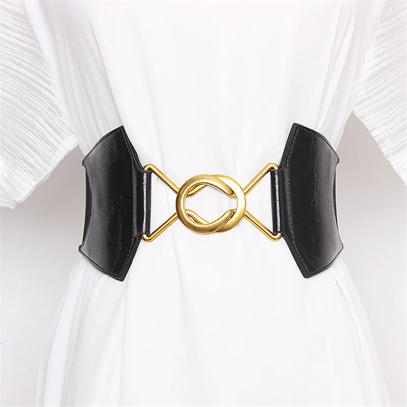 women's wide belt for women skirt dress fashion versatile elastic double loop button female belt luxury