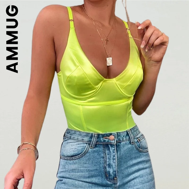 

Ammug Spaghetti Strap Summer Bodysuit Women Stretch Elegant Ladies Playsuit Club Slim Body Solid Skinny Leotard Body Woman
