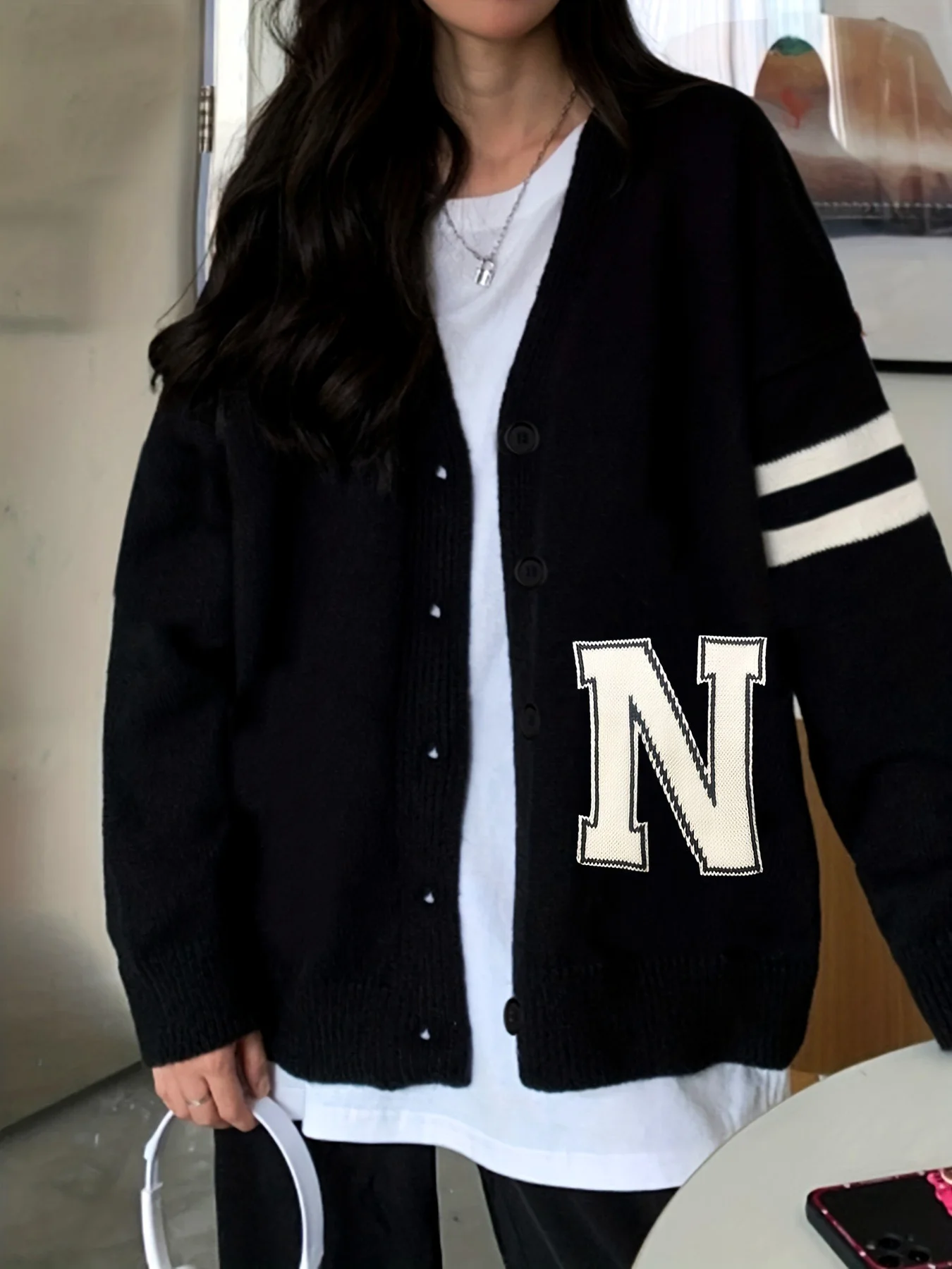 Кардиган на пуговицах с длинными рукавами свободный повседневный свитер