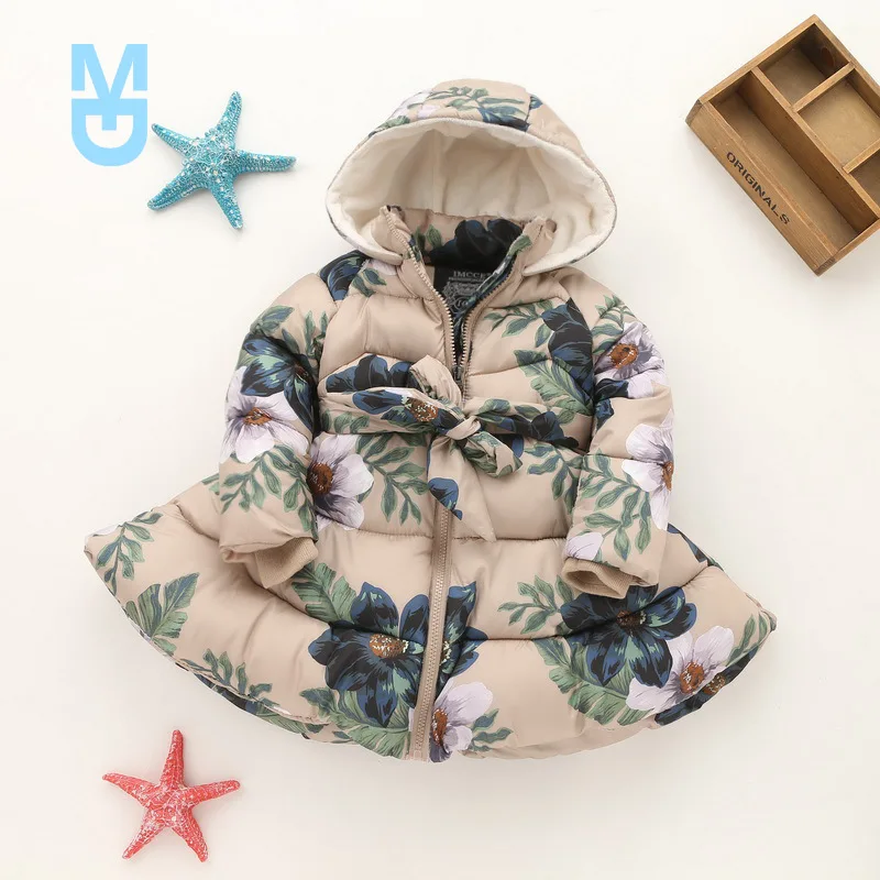 

New Kids Winter Jackets for Girls Casual Hooded Zipper Outerwear Girls Coat Cotton Padded Printed Kids Children Clothes 2-9 Yrs