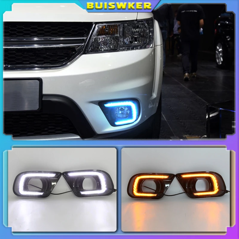 LED Daytime Running Light For Dodge Journey Fiat Freemont 2014 2015 2016 Yellow Turn Signal style Relay DRL Fog Lamp Decoration