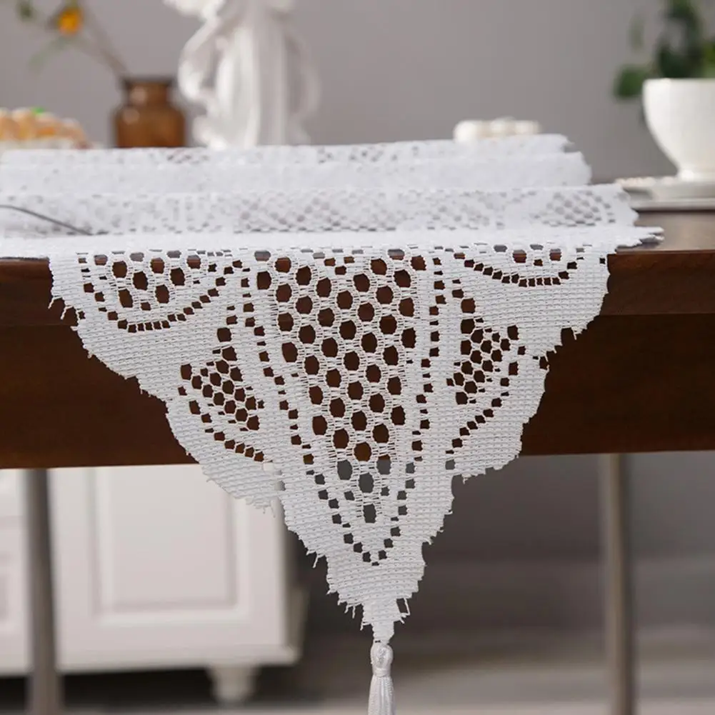 

Wrinkle-resistant Table Runner Exquisite Workmanship Hollow Table Runner Soft Touch Fringed Trim Home for A for Weddings