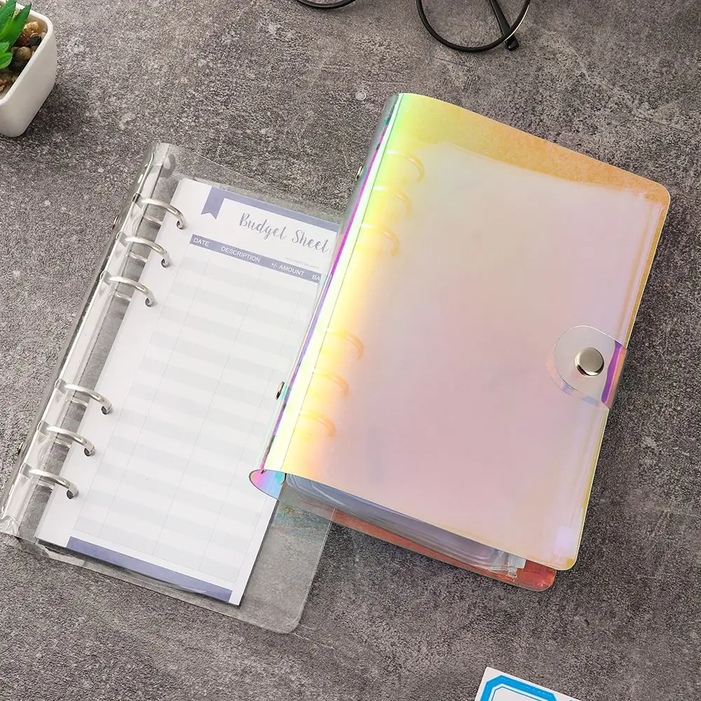 

Rainbow Envelope Budget Sheets Handwritten Sticker Loose-Leaf Folder Clear Pockets Cover Planner A6 PVC Notebook Binder