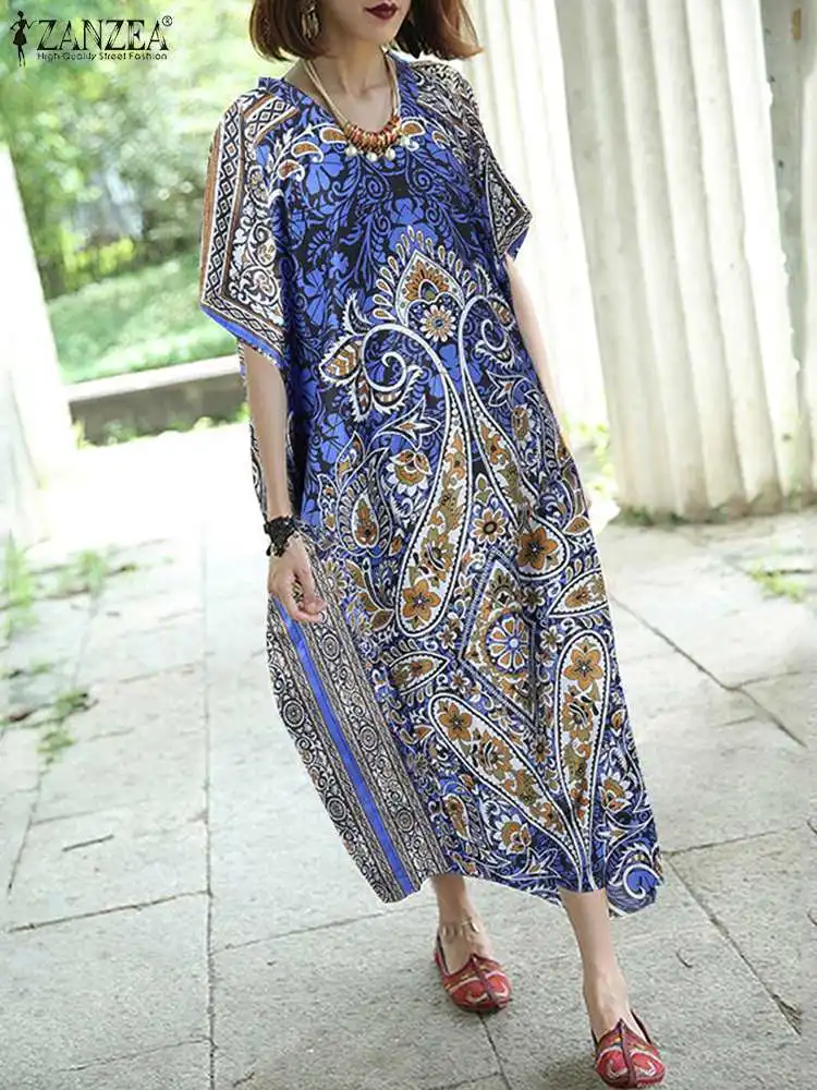 

ZANZEA Dolman Sleeve Oversize Long Robes Bohemian Paisley Printing Maxi Dress Women 2023 Summer Vacation Casual Loose Sundress