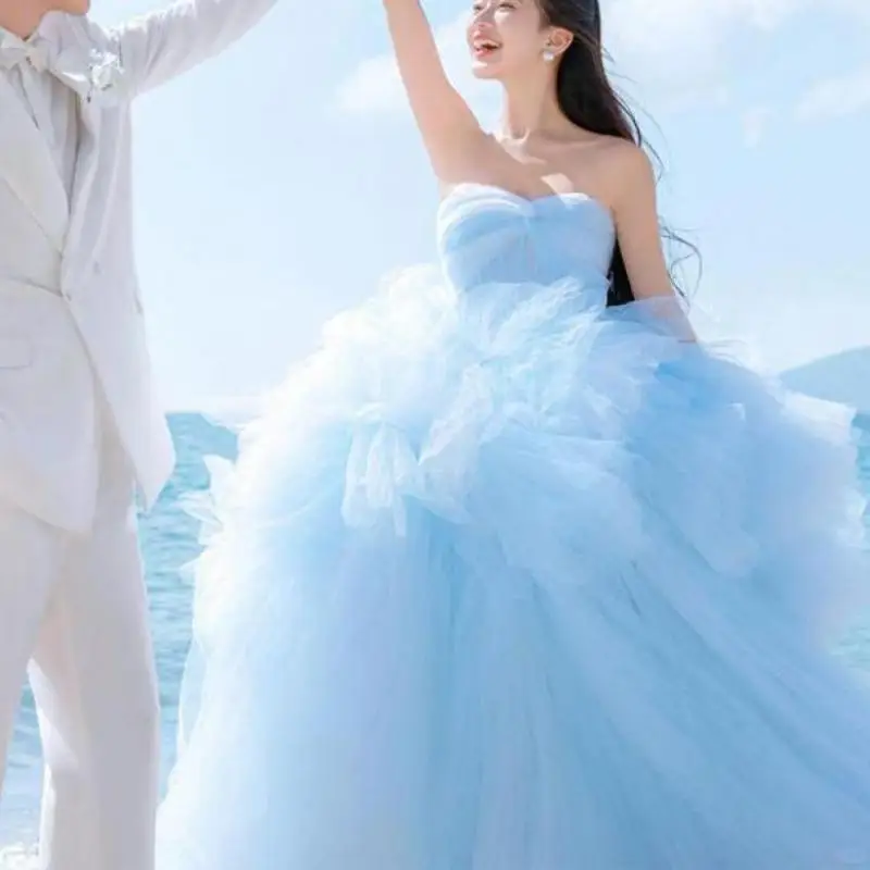 Синие тюлевые свадебные платья бальное платье новинка пикантное свадебное без