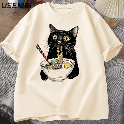 USEMEI Футболка Ramen Cat Хлопок