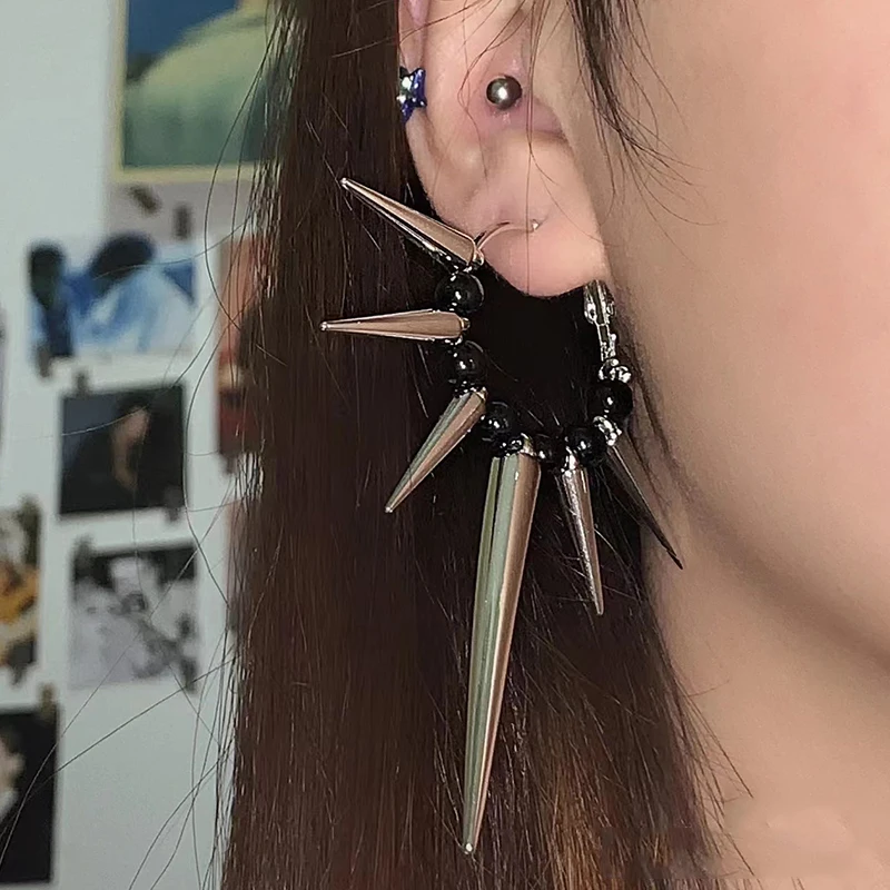 

Grunge Rock Accessories Rivet Hoop Earrings Cool Hip Hop Earrings For Women Egirl Jewelry Punk Korean Earrings Fashion