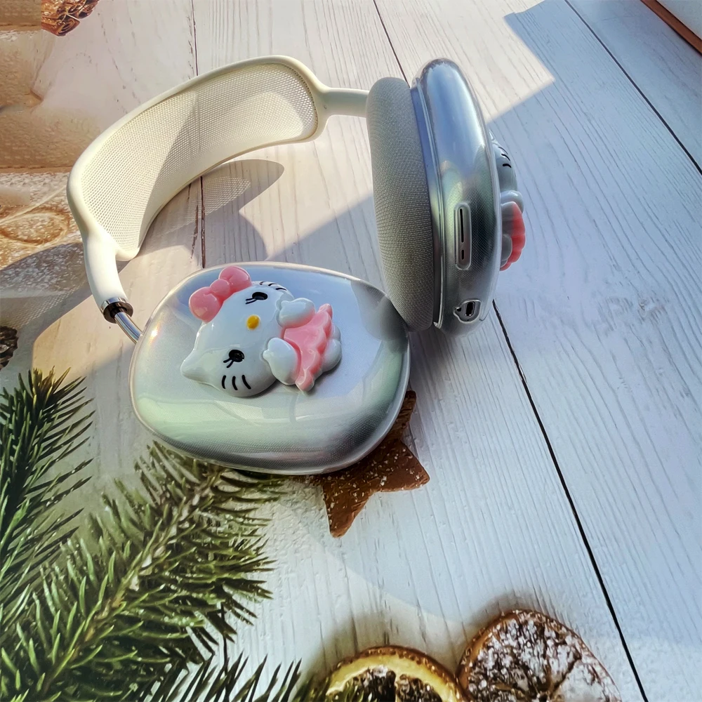 Прозрачный чехол для наушников Apple Airpods Max защитный 3D Hello Kitty мультяшная гарнитура