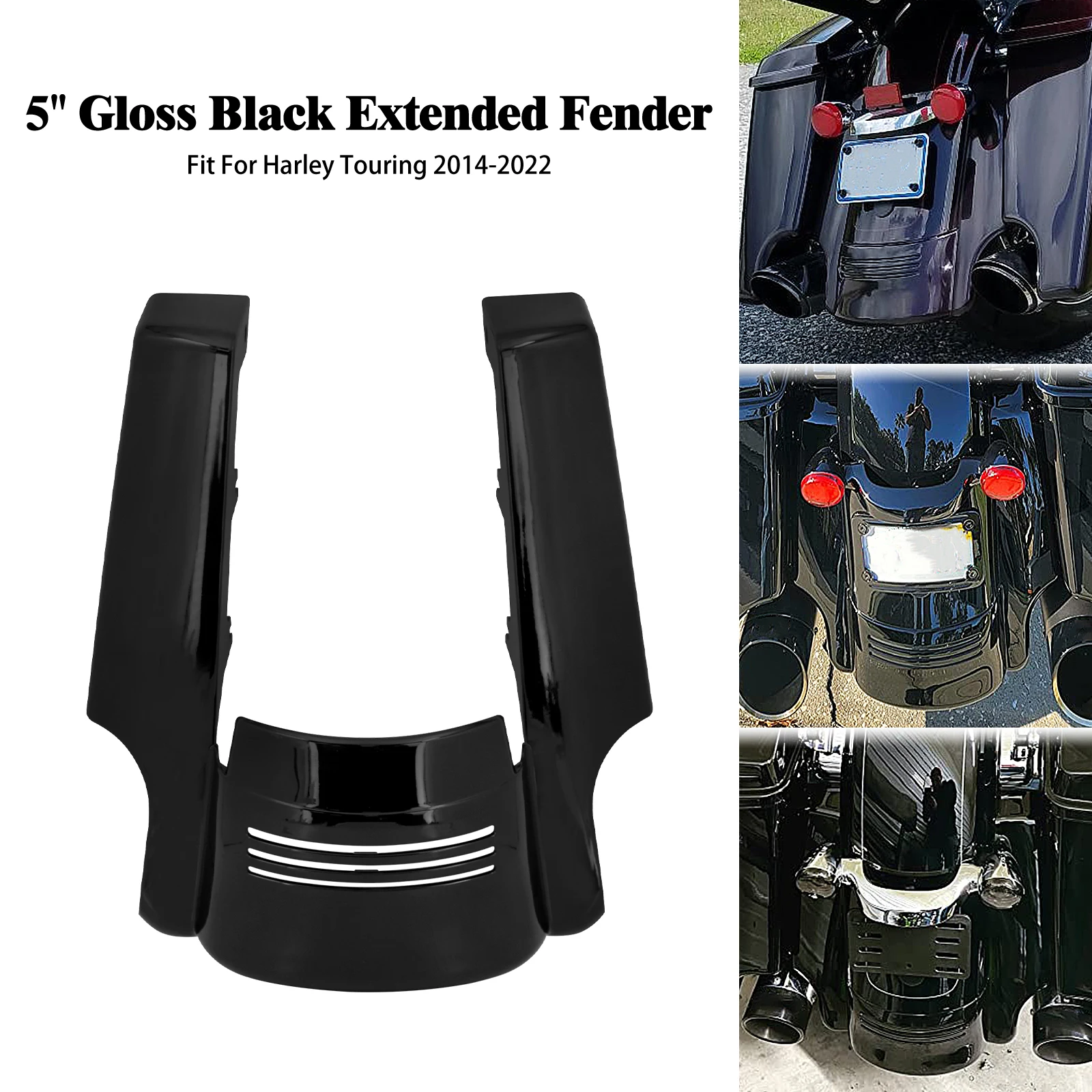 

Motorcycle Gloss Black Rear Fender Extension 5" Stretched For Harley Touring Electra Street Road Glide FLHR FLHT CVO 2014-2023