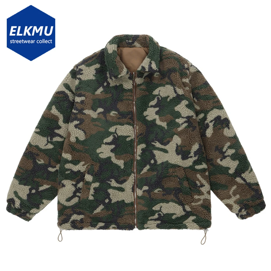 

Camouflage Padded Lambswool Fleece Jackets Winter Thicken Reversible Coat Men's Fashion Streetwear Parkas
