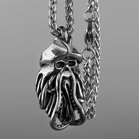 vintage viking pirate octopus skull pendant necklace for men punk stainless steel octopus necklace chain biker jewelry wholesale